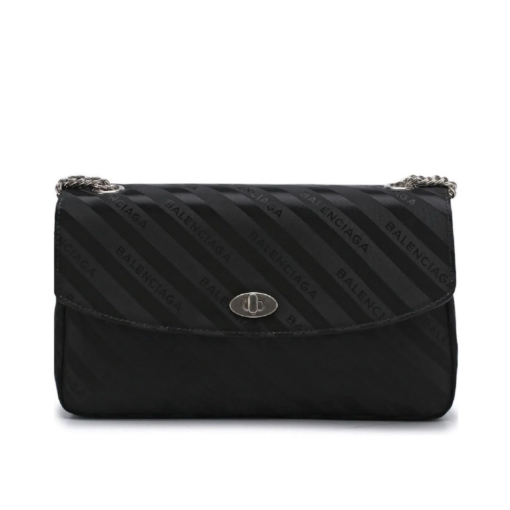 Balenciaga BB Satin Jacquard Black Logo Scarf Chain Shoulder Crossbody Bag Purse - Picture 3 of 13